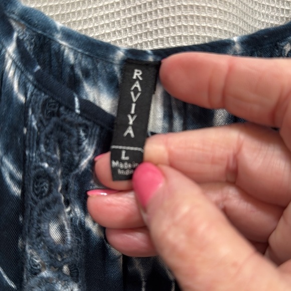 Tie-Dye Dropwaist Dress cover up Navy/white swim beach vacay Sz L boho/hippie - Picture 2 of 7